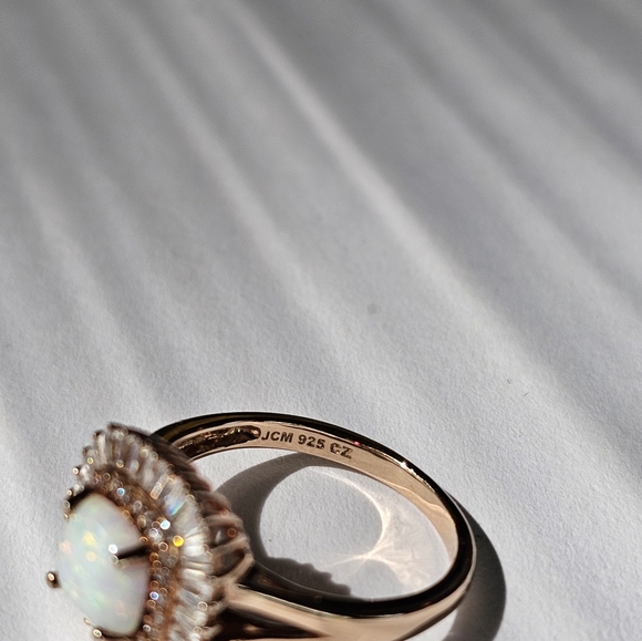 Diamonique Baquettes & Opal 18k Rose Gold over Sterling Silver 💍 Sz 8. - Picture 5 of 16